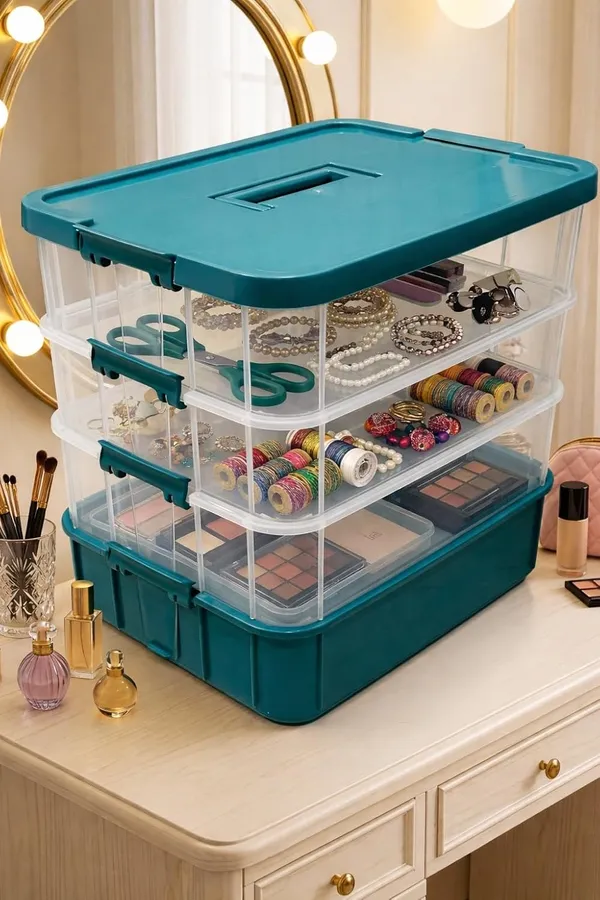 Green_Storage_Box_Clear_Stack_And_Carry_Box,_Portable_Craft_Organizers,_And_Storage_Bin_For_Organizing_Arts_And_Crafts,_Sewing,_Makeup,Supplies_Ideal_Hobby_Organizer