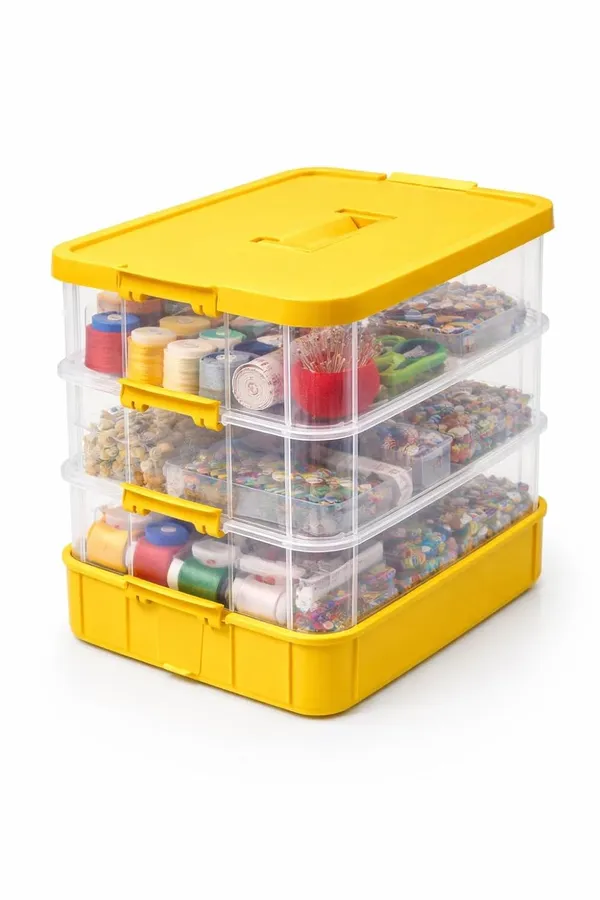 Yellow_Storage_Box_Clear_Stack_And_Carry_Box,_Portable_Craft_Organizers,_And_Storage_Bin_For_Organizing_Arts_And_Crafts,_Sewing,_Makeup,Supplies_Ideal_Hobby_Organizer