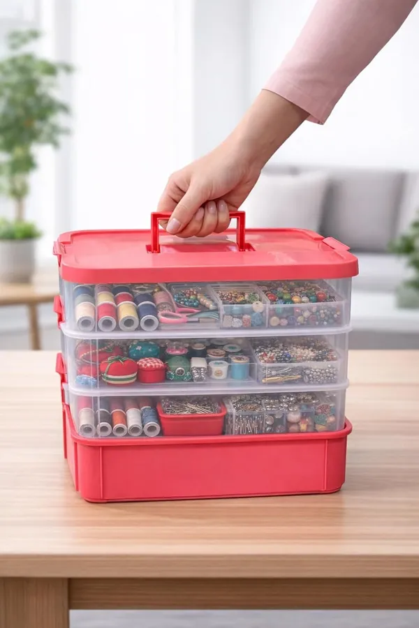 Pink_Storage_Box_Clear_Stack_And_Carry_Box,_Portable_Craft_Organizers,_And_Storage_Bin_For_Organizing_Arts_And_Crafts,_Sewing,_Makeup,Supplies_Ideal_Hobby_Organizer