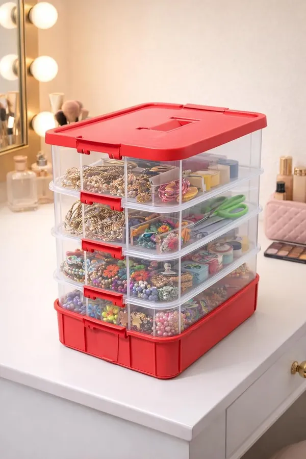 Pink_Storage_Box_Clear_Stack_And_Carry_Box,_Portable_Craft_Organizers,_And_Storage_Bin_For_Organizing_Arts_And_Crafts,_Sewing,_Makeup,Supplies_Ideal_Hobby_Organizer