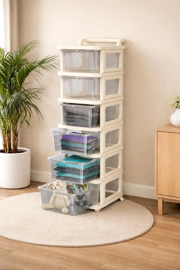 White_Heavy_Duty_Plastic_Storage_Drawer_With_Wheels_|_Modular_Cabinet_For_Bedroom,_Office,_Home_Or_Classroom|_Chest_Of_Drawers_Organiser_For_Cosmetics,_Kitchen_Items,_Toys