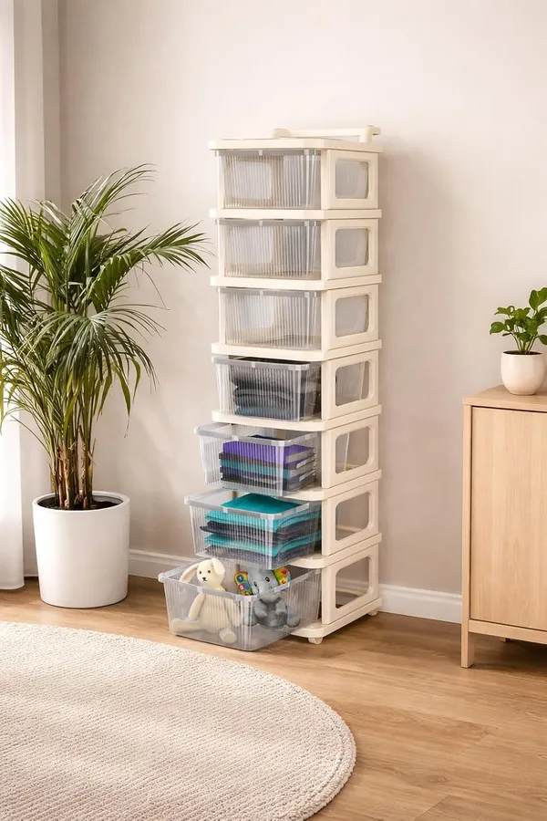 White_Heavy_Duty_Plastic_Storage_Drawer_With_Wheels_|_Modular_Cabinet_For_Bedroom,_Office,_Home_Or_Classroom|_Chest_Of_Drawers_Organiser_For_Cosmetics,_Kitchen_Items,_Toys