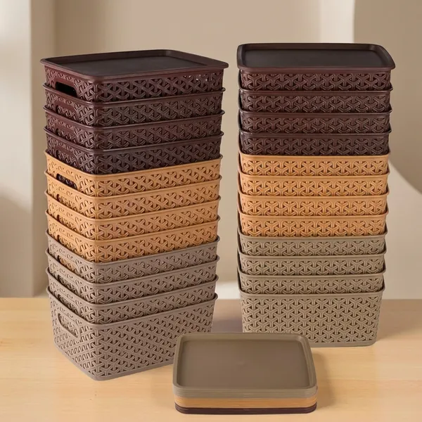 Brown_Multipurpose_Solitaire_Storage_Basket_With_Lid|Strong_Plastic_Material_And_Side_Grip|Size_Pack_Of_3