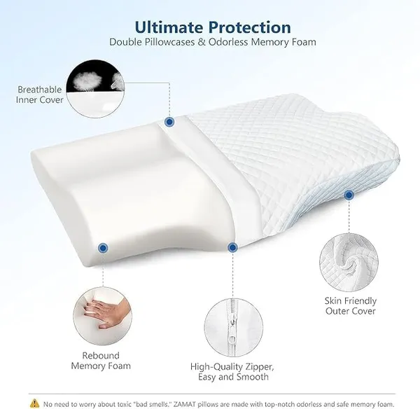 Memory_Foam_Pillow,_Contour_Cervical_Orthopedic_Memory_Foam_Pillows_Supports_Neck_Pain_And_Shoulder_Pain_For_Sleeping_Cervical_Pillow_Neck_Support_Pillow_For_Side_Back_(White_And_Blue_Curv)