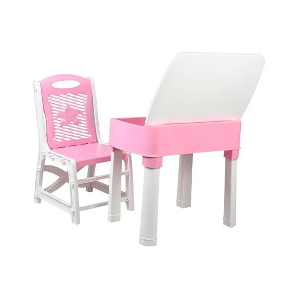 Kids_Functional_Desk_Chair_Set_3_And_12Years_Boys_Girls/Kids_Study_Table_With_Height_Adjustable/Study_Table_With_Book_Holder_(Pink_And_White)