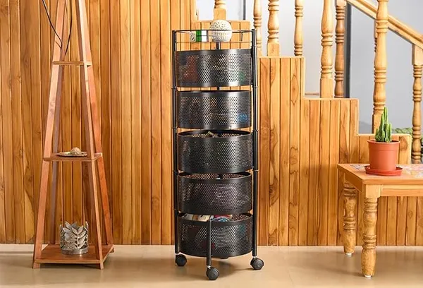 Kitchen_Storage_Rack_Revolving_Vegetable_Rack_Square_Multipurpose_Storage_Trolley_With_Wheels_Metal_Fruit_Rack_(Black_Round,_5_Layer)
