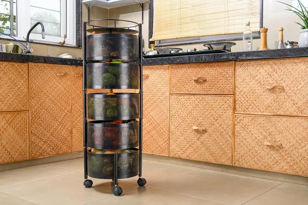 Kitchen_Storage_Rack_Revolving_Vegetable_Rack_Square_Multipurpose_Storage_Trolley_With_Wheels_Metal_Fruit_Rack_(Black_Round,_5_Layer)