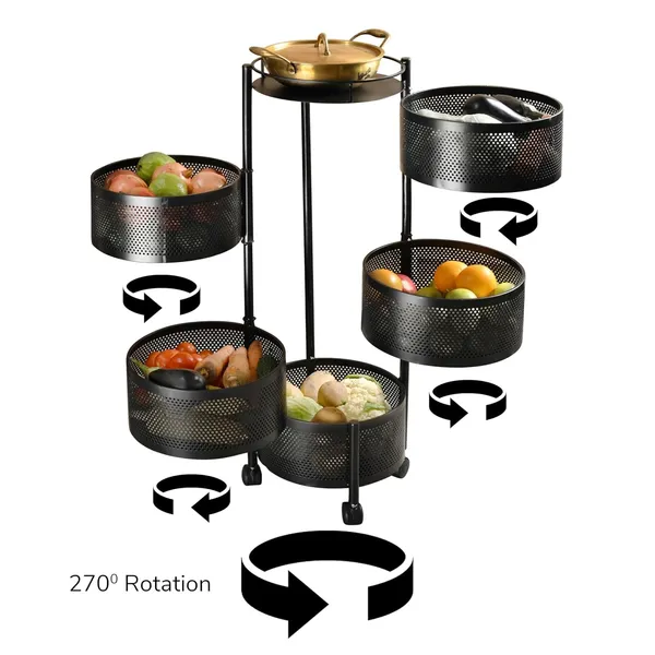 Kitchen_Storage_Rack_Revolving_Vegetable_Rack_Square_Multipurpose_Storage_Trolley_With_Wheels_Metal_Fruit_Rack_(Black_Round,_5_Layer)