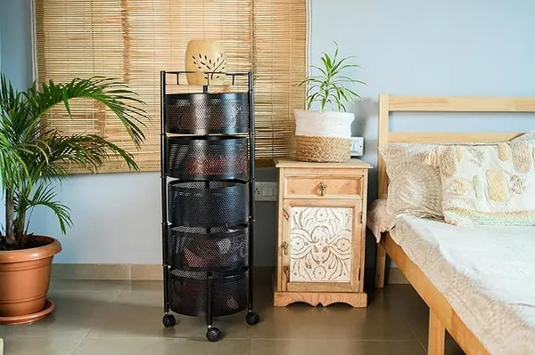 Kitchen_Storage_Rack_Revolving_Vegetable_Rack_Square_Multipurpose_Storage_Trolley_With_Wheels_Metal_Fruit_Rack_(Black_Round,_5_Layer)