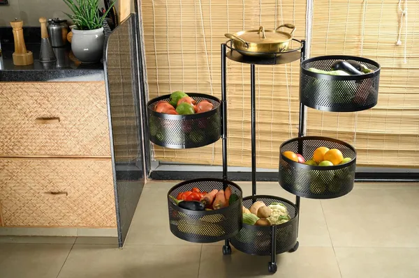 Kitchen_Storage_Rack_Revolving_Vegetable_Rack_Square_Multipurpose_Storage_Trolley_With_Wheels_Metal_Fruit_Rack_(Black_Round,_5_Layer)