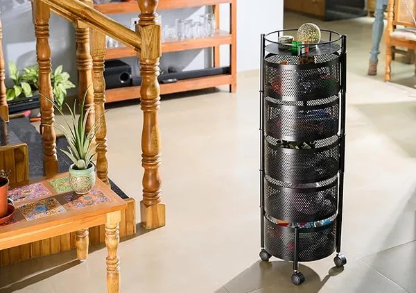 Kitchen_Storage_Rack_Revolving_Vegetable_Rack_Square_Multipurpose_Storage_Trolley_With_Wheels_Metal_Fruit_Rack_(Black_Round,_5_Layer)