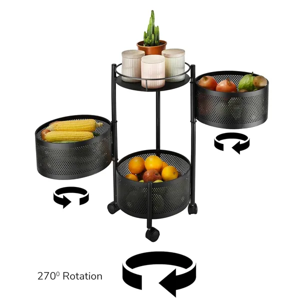 Kitchen_Storage_Rack_Revolving_Vegetable_Rack_Square_Multipurpose_Storage_Trolley_With_Wheels_Metal_Fruit_Rack_(Black_Round,_3_Layer)