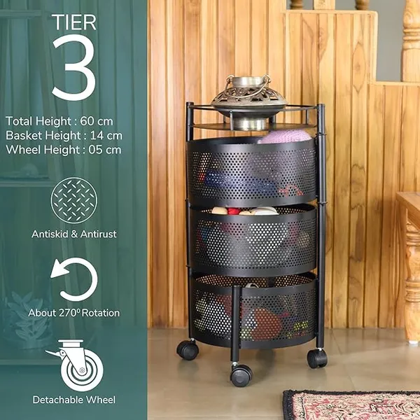 Kitchen_Storage_Rack_Revolving_Vegetable_Rack_Square_Multipurpose_Storage_Trolley_With_Wheels_Metal_Fruit_Rack_(Black_Round,_3_Layer)
