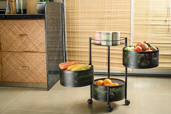 Kitchen_Storage_Rack_Revolving_Vegetable_Rack_Square_Multipurpose_Storage_Trolley_With_Wheels_Metal_Fruit_Rack_(Black_Round,_3_Layer)