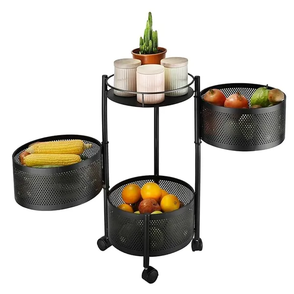 Kitchen_Storage_Rack_Revolving_Vegetable_Rack_Square_Multipurpose_Storage_Trolley_With_Wheels_Metal_Fruit_Rack_(Black_Round,_3_Layer)