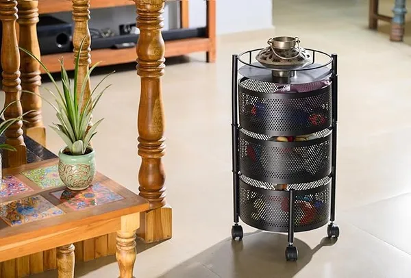 Kitchen_Storage_Rack_Revolving_Vegetable_Rack_Square_Multipurpose_Storage_Trolley_With_Wheels_Metal_Fruit_Rack_(Black_Round,_3_Layer)