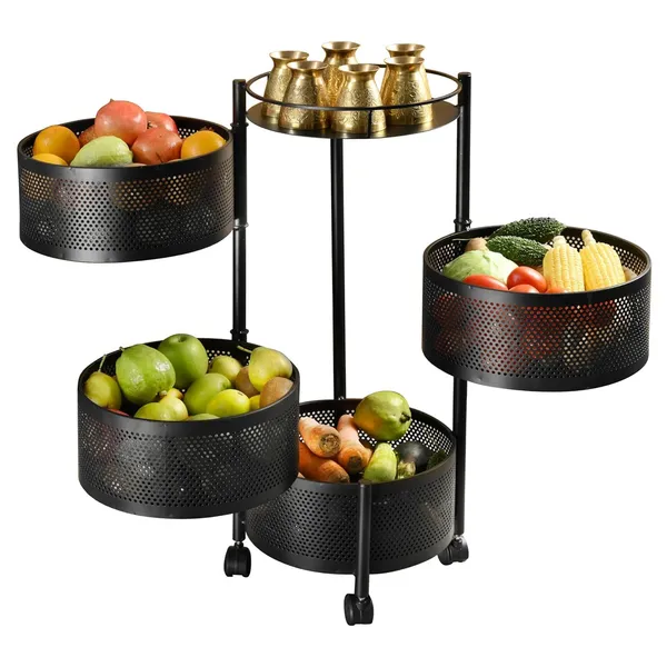 Kitchen_Storage_Rack_Revolving_Vegetable_Rack_Square_Multipurpose_Storage_Trolley_With_Wheels_Metal_Fruit_Rack_(Black_Round,_4_Layer)