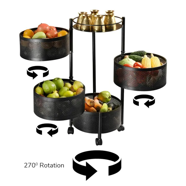 Kitchen_Storage_Rack_Revolving_Vegetable_Rack_Square_Multipurpose_Storage_Trolley_With_Wheels_Metal_Fruit_Rack_(Black_Round,_4_Layer)