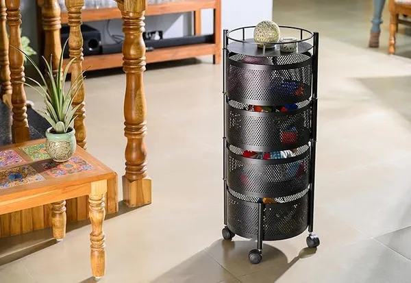 Kitchen_Storage_Rack_Revolving_Vegetable_Rack_Square_Multipurpose_Storage_Trolley_With_Wheels_Metal_Fruit_Rack_(Black_Round,_4_Layer)