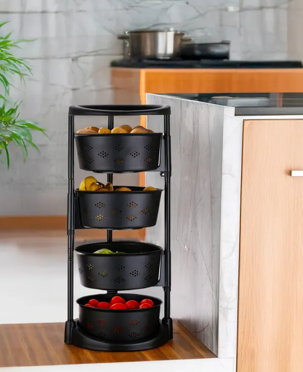 Rotating_Trolley_With_360_Rotating_Wheels/Multipurpose/Kitchen_Storage_Rack_For_Home/Onion_Potato_Storage_Rack/Vegetable_Basket_Stand/Fruits_Basket_For_Kitchen_(4_Layer)