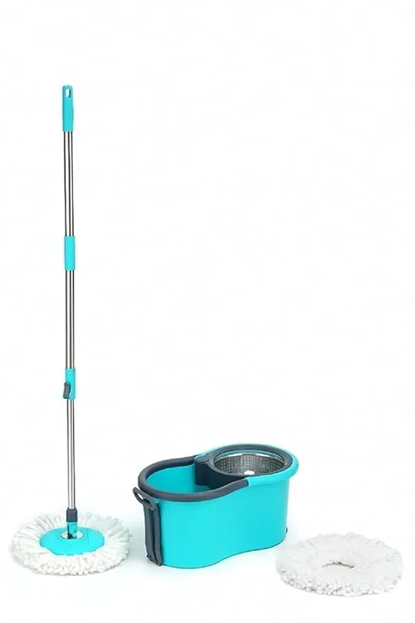 Quick_Spin_Mop_With_2_Microfiber_Wet_Dry_Mophead_Floor_Cleaning_Pocha_Extendable_Handle_Removable_Wringer_360_Floor_Cleaner_Mopping_Set_(Blue)