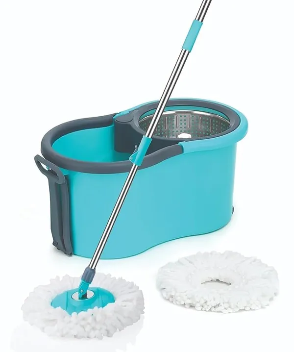 Quick_Spin_Mop_With_2_Microfiber_Wet_Dry_Mophead_Floor_Cleaning_Pocha_Extendable_Handle_Removable_Wringer_360_Floor_Cleaner_Mopping_Set_(Blue)