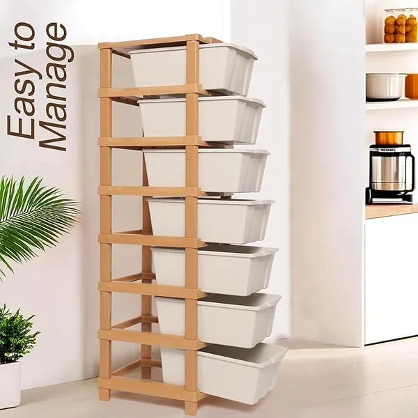 Modular_Drawer_Storage_Organizer/Plastic_Chest_Of_Drawers_For_Kitchen_Storage_Cabinet/Multi_Layer_Storage_Drawer_(Cream_And_Golden_Color,_7_Layer)