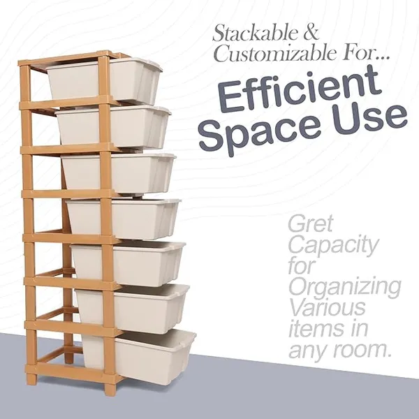 Modular_Drawer_Storage_Organizer/Plastic_Chest_Of_Drawers_For_Kitchen_Storage_Cabinet/Multi_Layer_Storage_Drawer_(Cream_And_Golden_Color,_7_Layer)