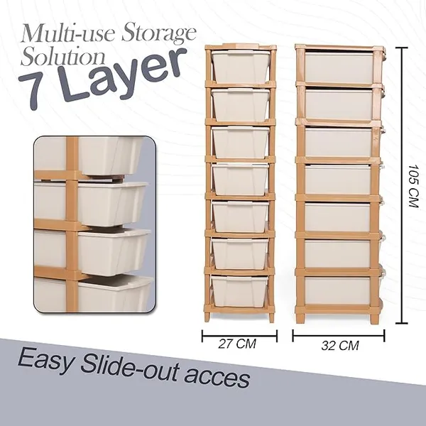 Modular_Drawer_Storage_Organizer/Plastic_Chest_Of_Drawers_For_Kitchen_Storage_Cabinet/Multi_Layer_Storage_Drawer_(Cream_And_Golden_Color,_7_Layer)