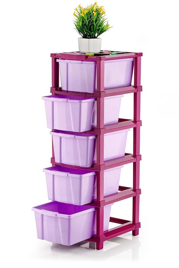 Modular_Drawer_Storage_Organizer/Plastic_Chest_Of_Drawers_For_Kitchen_Storage_Cabinet/Multi_Layer_Storage_Drawer_(Magenta_Color,_5_Layer)