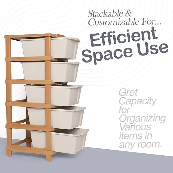 Modular_Drawer_Storage_Organizer/Plastic_Chest_Of_Drawers_For_Kitchen_Storage_Cabinet/Multi_Layer_Storage_Drawer_(Cream_And_Golden_Color,_5_Layer)