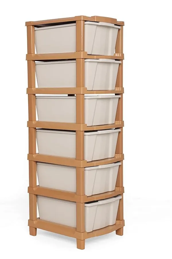 Modular_Drawer_Storage_Organizer/Plastic_Chest_Of_Drawers_For_Kitchen_Storage_Cabinet/Multi_Layer_Storage_Drawer_(Cream_And_Golden_Color,_6_Layer)