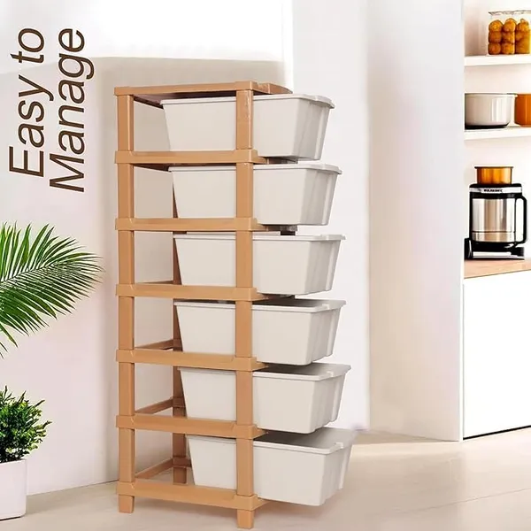 Modular_Drawer_Storage_Organizer/Plastic_Chest_Of_Drawers_For_Kitchen_Storage_Cabinet/Multi_Layer_Storage_Drawer_(Cream_And_Golden_Color,_6_Layer)