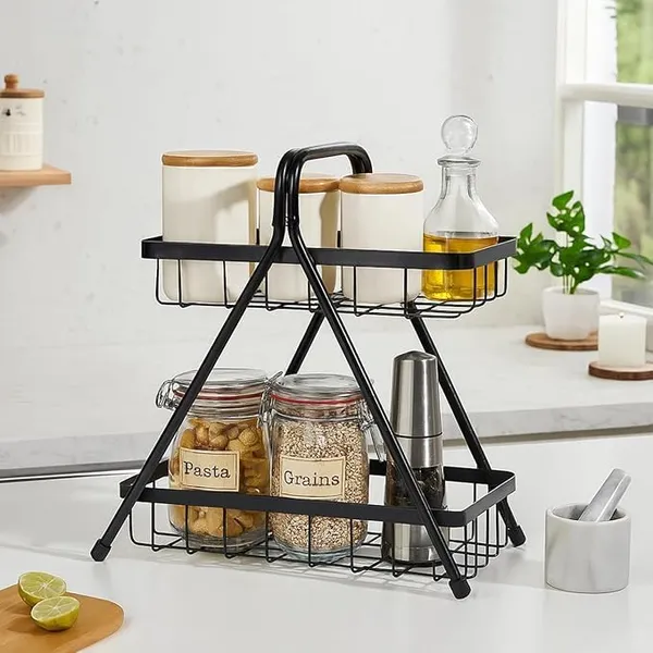 2_Tier_Metal_Square_Kitchen_Rack_Stand_Organiser_Countertop_Organizer_Kitchen_Bathroom_Spice,_Oil,_Masala,_Cosmetic_And_Bathroom_Vanity_Storage_Rack_Shelf_(Black,_Fruit_Basket)