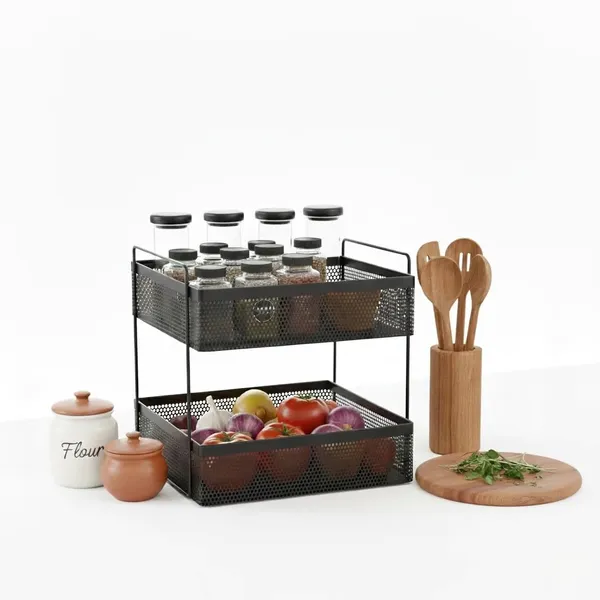 2_Tier_Metal_Square_Kitchen_Rack_Stand_Organiser_Countertop_Organizer_Kitchen_Bathroom_Spice,_Oil,_Masala,_Cosmetic_And_Bathroom_Vanity_Storage_Rack_Shelf_(Black,_Storage_Cart)