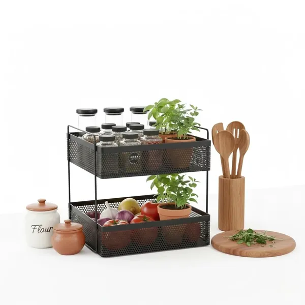 2_Tier_Metal_Square_Kitchen_Rack_Stand_Organiser_Countertop_Organizer_Kitchen_Bathroom_Spice,_Oil,_Masala,_Cosmetic_And_Bathroom_Vanity_Storage_Rack_Shelf_(Black,_Storage_Cart)