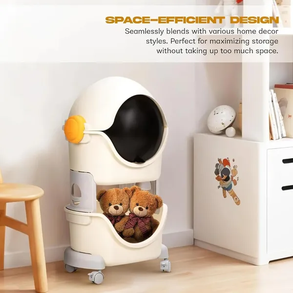 Kids_Robot_Style_Toy_Storage_Organizer_With_Wheels_Multi_Layer_Cartoon_Robot_Design_Storage_Box_Plastic_Toy_Bin_For_Kids_Room_Space_Saving_(White_Grey,_2_Layer)