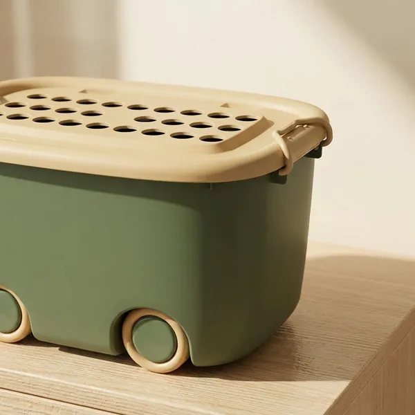 Rolling_Storage_Container_Box_25_Litre_Large_With_Wheels,_Kids_Toy_And_Clothes_Organizer_Bin_With_Lid,_Portable_Plastic_Storage_(Cream_And_Green,_Pack_Of_1)