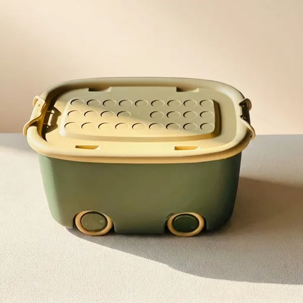 Rolling_Storage_Container_Box_25_Litre_Large_With_Wheels,_Kids_Toy_And_Clothes_Organizer_Bin_With_Lid,_Portable_Plastic_Storage_(Cream_And_Green,_Pack_Of_1)