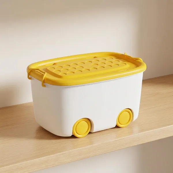 Rolling_Storage_Container_Box_25_Litre_Large_With_Wheels,_Kids_Toy_And_Clothes_Organizer_Bin_With_Lid,_Portable_Plastic_Storage_(Yellow_And_White,_Pack_Of_1)
