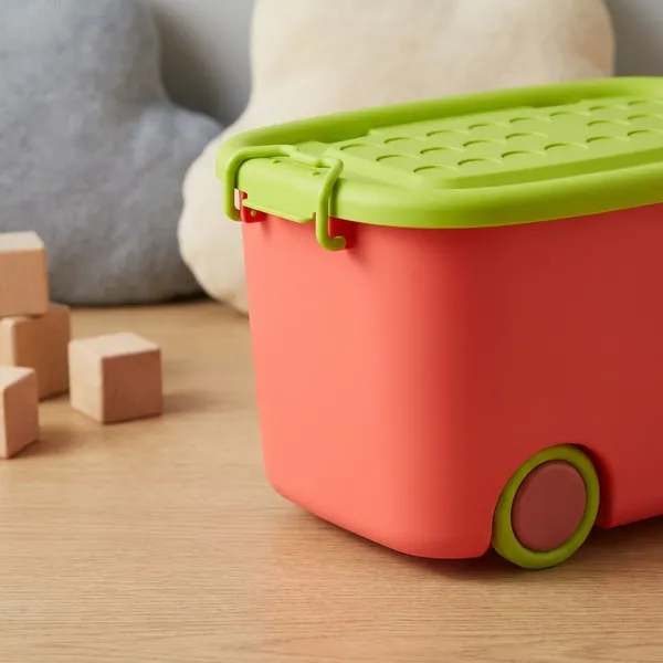 Rolling_Storage_Container_Box_25_Litre_Large_With_Wheels,_Kids_Toy_And_Clothes_Organizer_Bin_With_Lid,_Portable_Plastic_Storage_(Green_And_Pink,_Pack_Of_1)