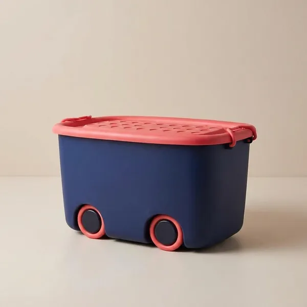 Coral_Pink_&_Navy_Blue_Rolling_Storage_Container_Box_25_Litre_Large_With_Wheels,_Kids_Toy_And_Clothes_Organizer_Bin_With_Lid,_Portable_Plastic_Storage