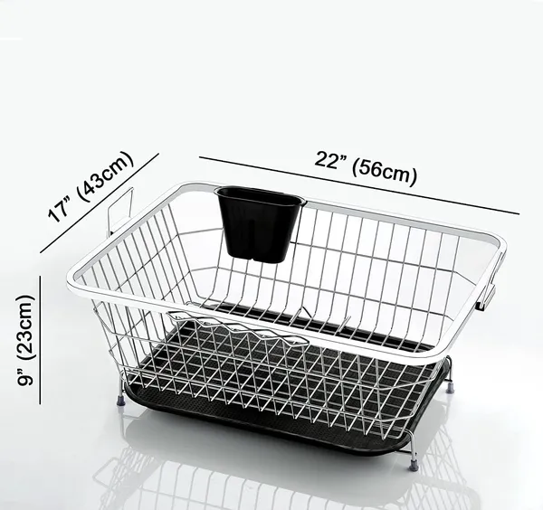 Silver_Privesh_Stainless_Steel_Dish_Drainer_With_Drip_Tray/Utensil_Drying_Stand_For_Kitchen/Plate_Rack/Bartan_Basket/Sink_Countertop_Dish_Drainer