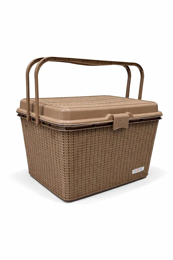 Dull_Brown_Compartment_Storage_Basket_With_Lid_And_Handle_Sturdy_Plastic_Multipurpose_Organizer_For_Kitchen,_Bathroom_And_Shopping