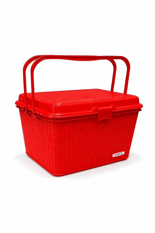 Red_Compartment_Storage_Basket_With_Lid_And_Handle_Sturdy_Plastic_Multipurpose_Organizer_For_Kitchen,_Bathroom_And_Shopping
