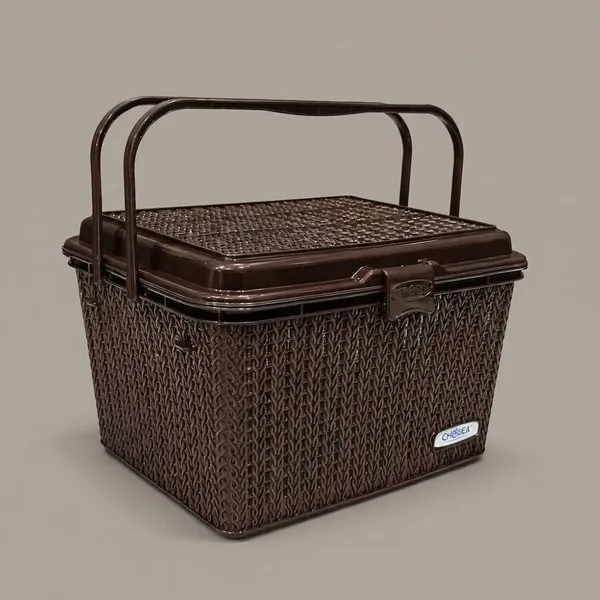 Dark_Brown_Compartment_Storage_Basket_With_Lid_And_Handle_Sturdy_Plastic_Multipurpose_Organizer_For_Kitchen,_Bathroom_And_Shopping