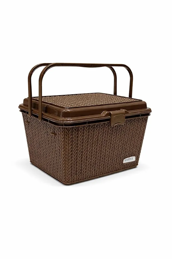 Dull_Brown_Compartment_Storage_Basket_With_Lid_And_Handle_Sturdy_Plastic_Multipurpose_Organizer_For_Kitchen,_Bathroom_And_Shopping