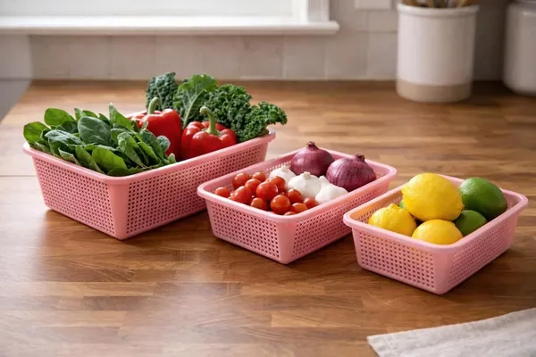Pink_Set_Of_3_Plastic_Storage_Baskets_For_Kitchen_And_Home,_Multipurpose_Organizer_For_Fruits,_Vegetables,_Clothes,_Toys,_Books,_Office_And_Wardrobe