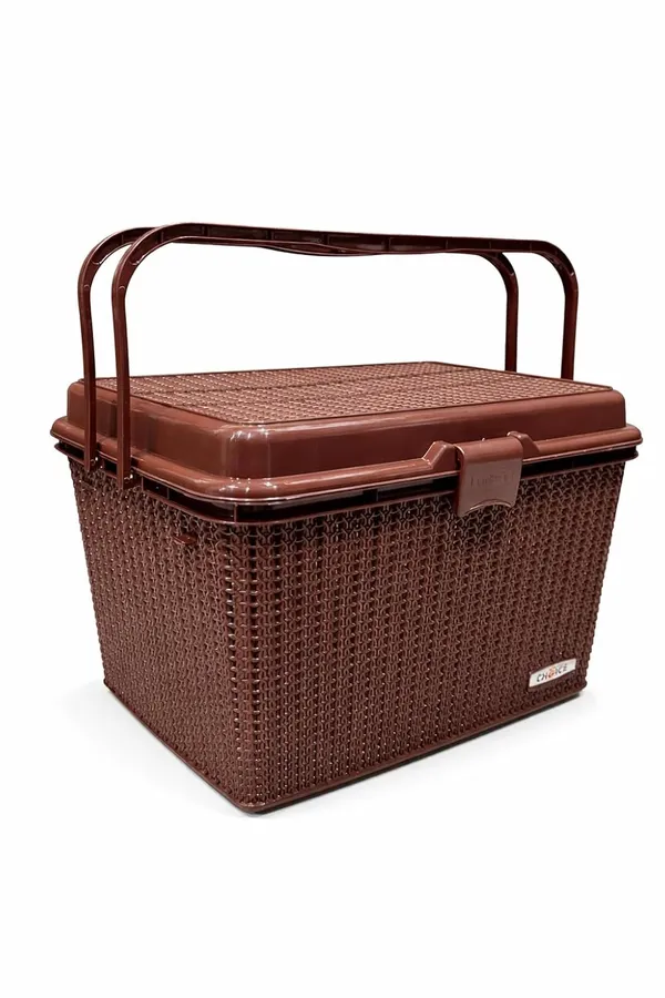 Dark_Brown_Compartment_Storage_Basket_With_Lid_And_Handle_Sturdy_Plastic_Multipurpose_Organizer_For_Kitchen,_Bathroom_And_Shopping