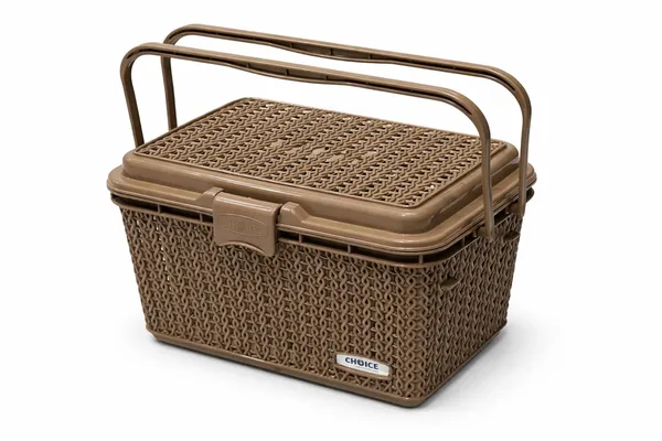 Dull_Brown_Compartment_Storage_Basket_With_Lid_And_Handle_Sturdy_Plastic_Multipurpose_Organizer_For_Kitchen,_Bathroom_And_Shopping